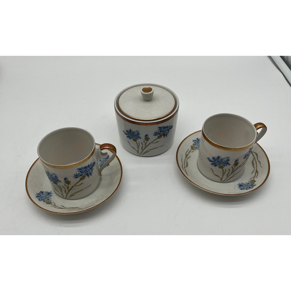 Vintage Hackefors porslin demitasse cup and saucer set of 2 and sugar bowl
